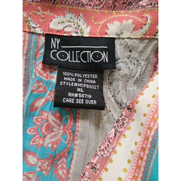 Ruffle Front Blouse With Paisley & Stripes By NY Collection XL Polyester - Picture 6 of 8